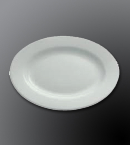 Rolled Edge Porcelain Dinnerware Alpine White Oval Plate 13.375"